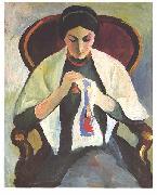 Embroidering woman, August Macke